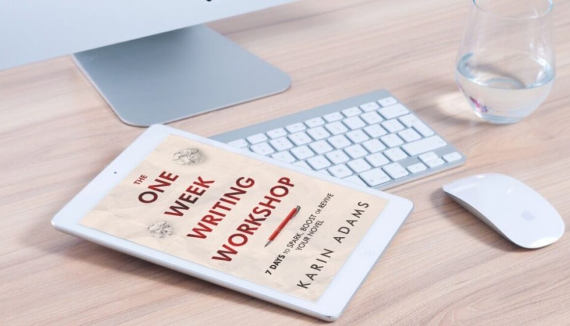 iPad on desk while reading the one week writing workshop book